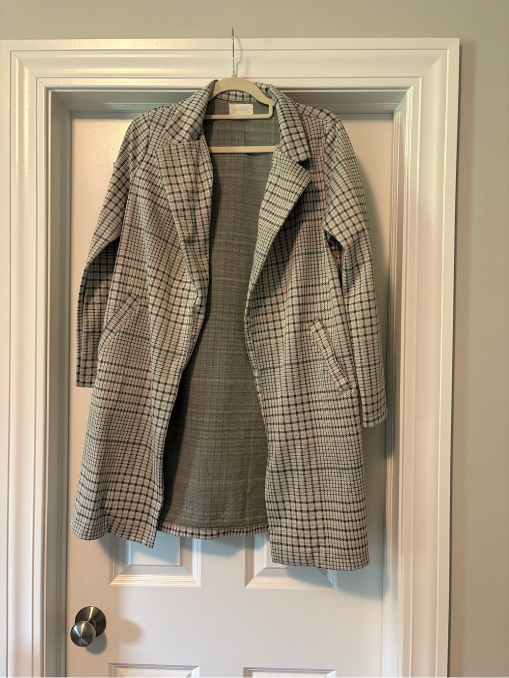 Melloday Classic Plaid Long Women's Coat in Gray